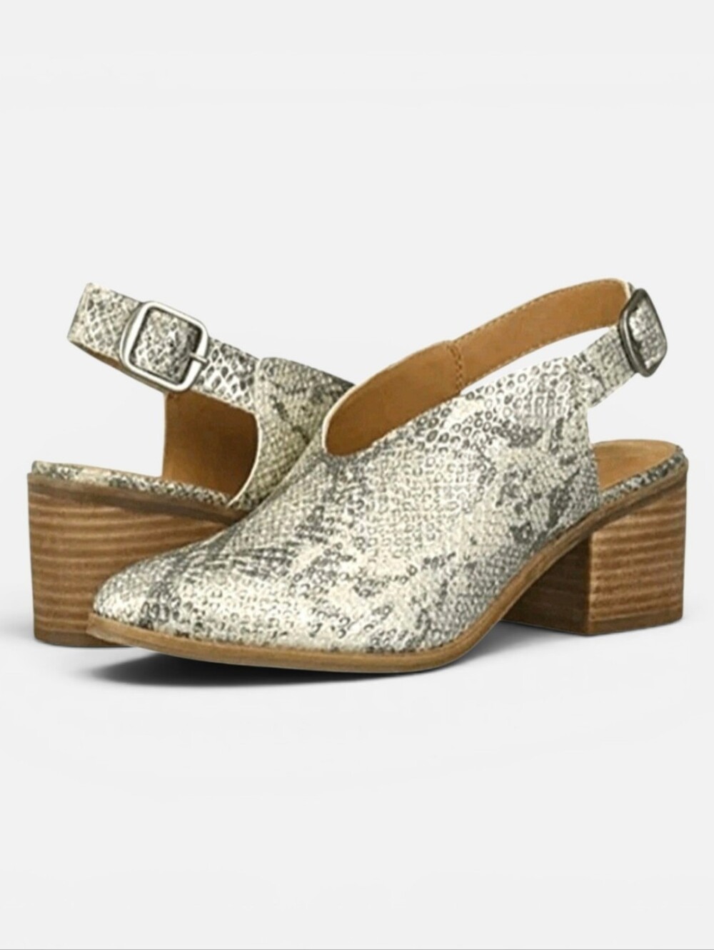 NEW Lucky Brand Lideton Slingback Booties Leather Metallic Gray Snakeskin 8.5
